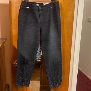 Chicos | Dark Wash Slim Leg Regular Women’s Jeans | Rhinestones Embroidered